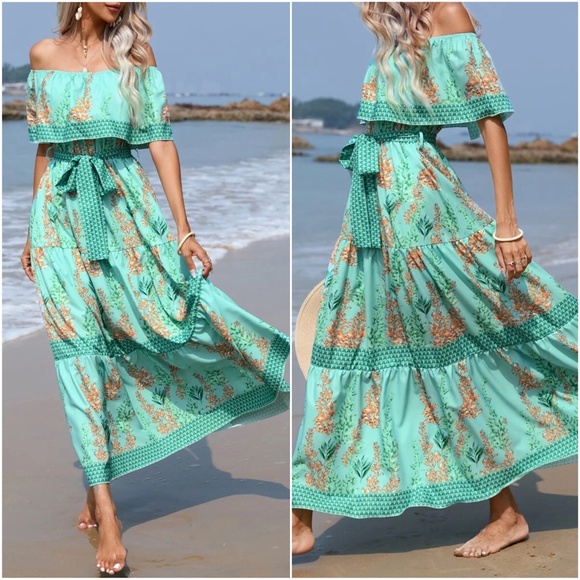 Dresses & Skirts - Floral Print Off Shoulder Maxi Dress